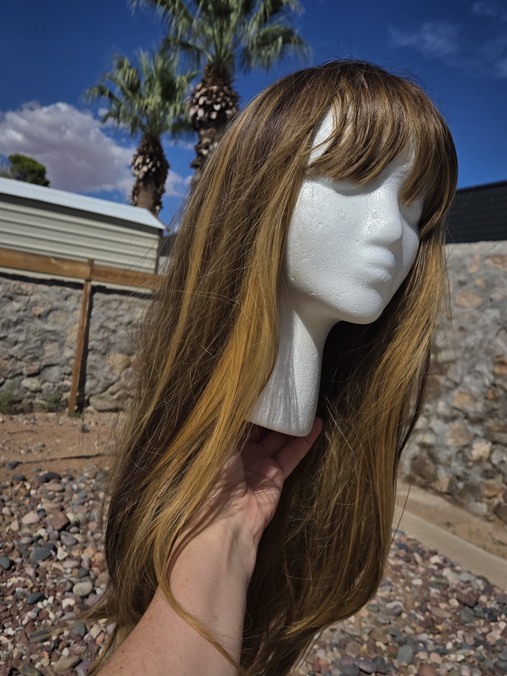 Veally 24" Long Straight Wig Blonde Highlight R1027 Synthetic Bangs